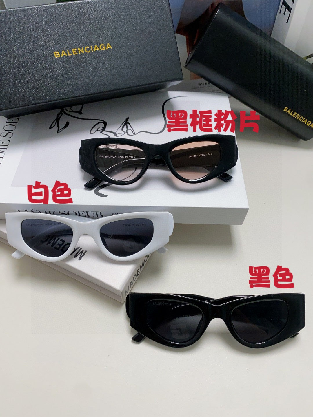 Balenciaga Polarized Cat-Eye Silver Lens Sunglasses for Men & Women - detail image 9