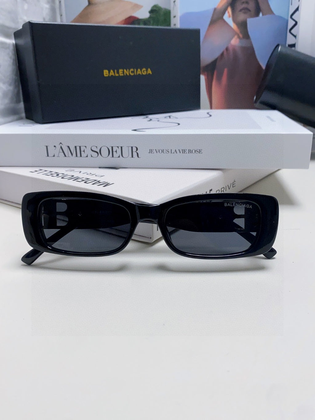 Balenciaga Rectangular Orange Lens Sunglasses for Men & Women - detail image 8