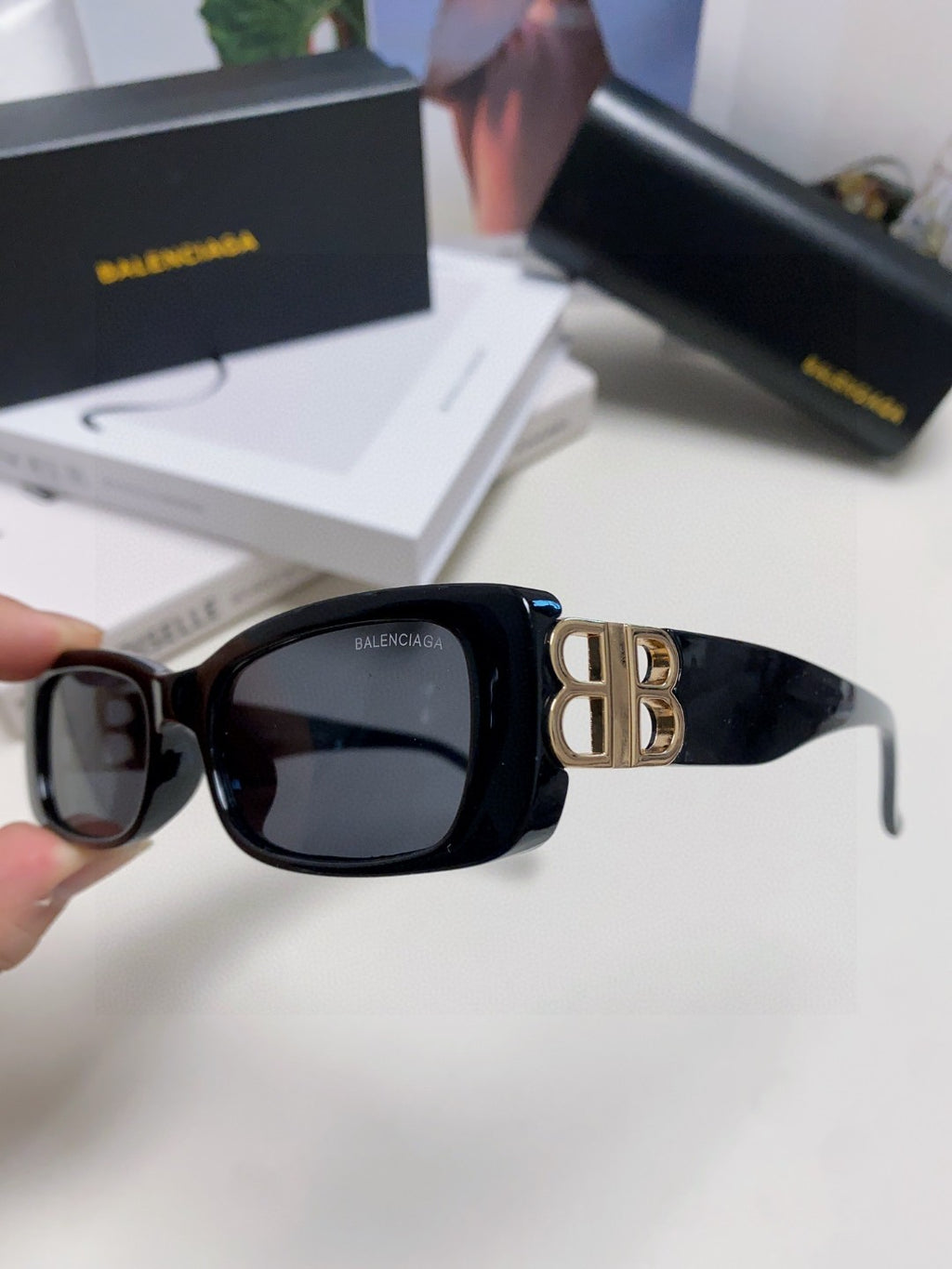 Balenciaga Rectangular Orange Lens Sunglasses for Men & Women - detail image 7