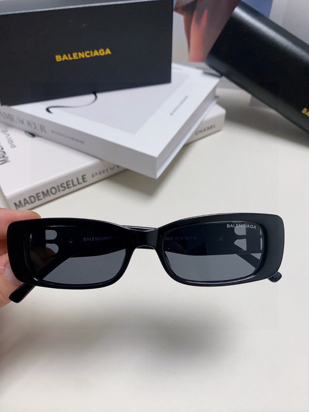Balenciaga Rectangular Orange Lens Sunglasses for Men & Women - detail image 5