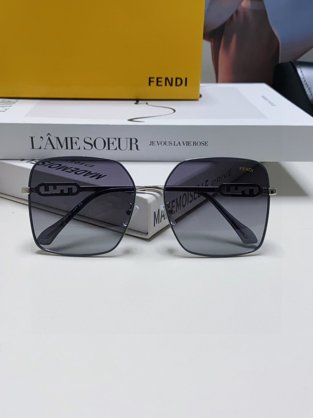 Fendi Polarized Metal Oversized Silver Lens Sunglasses for Women