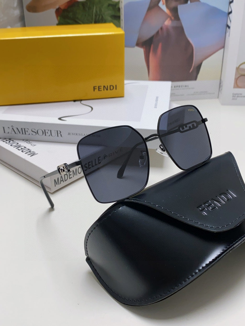 Fendi Polarized Metal Oversized Black Lens Sunglasses for Women - 358751 - detail image 7
