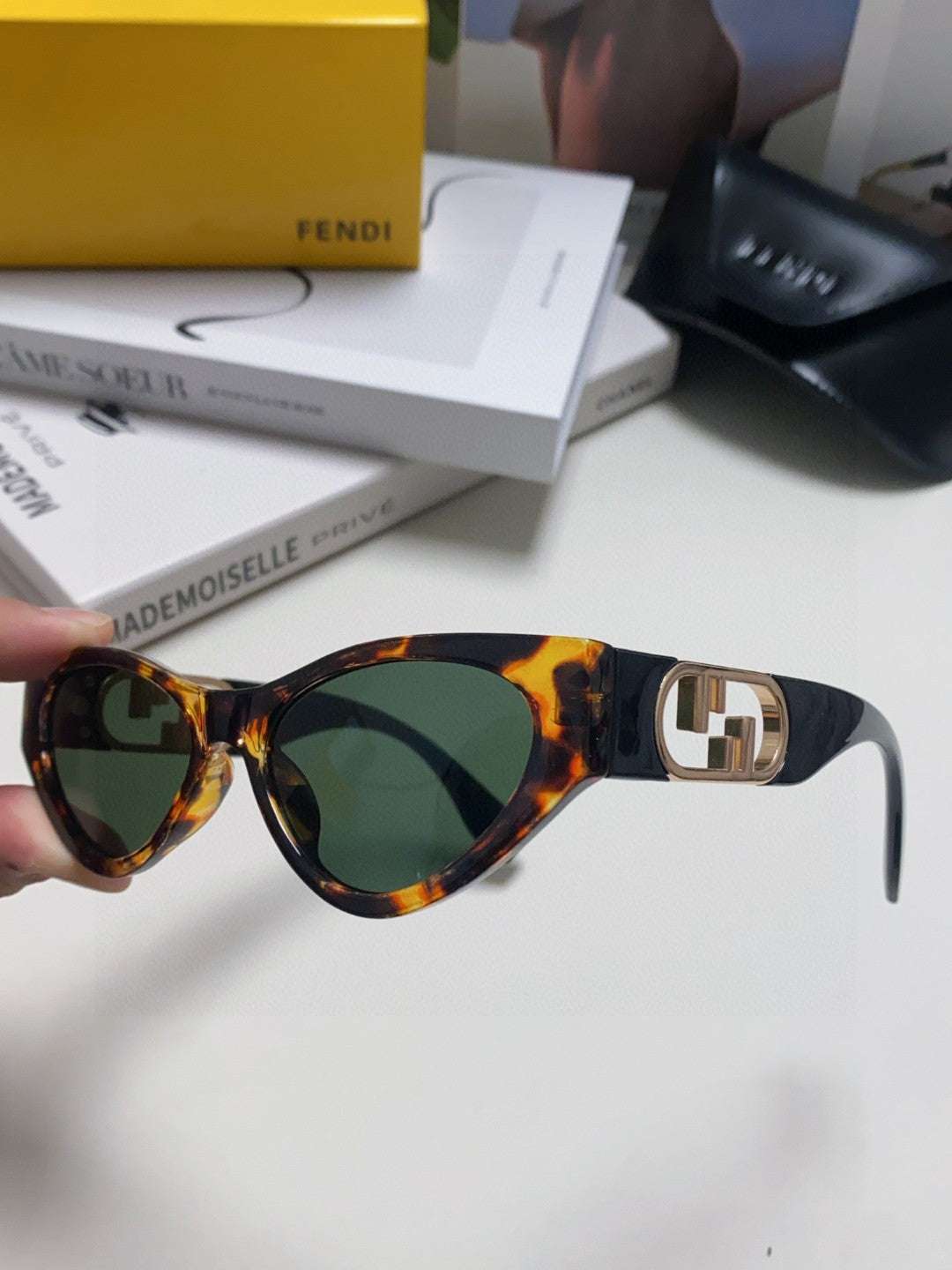 Fendi Metal Cat-Eye Gray Lens Sunglasses for Women - detail image 5