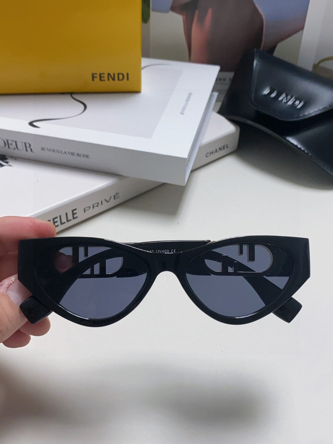 Fendi Metal Cat-Eye Blue Lens Sunglasses for Women - detail image 3