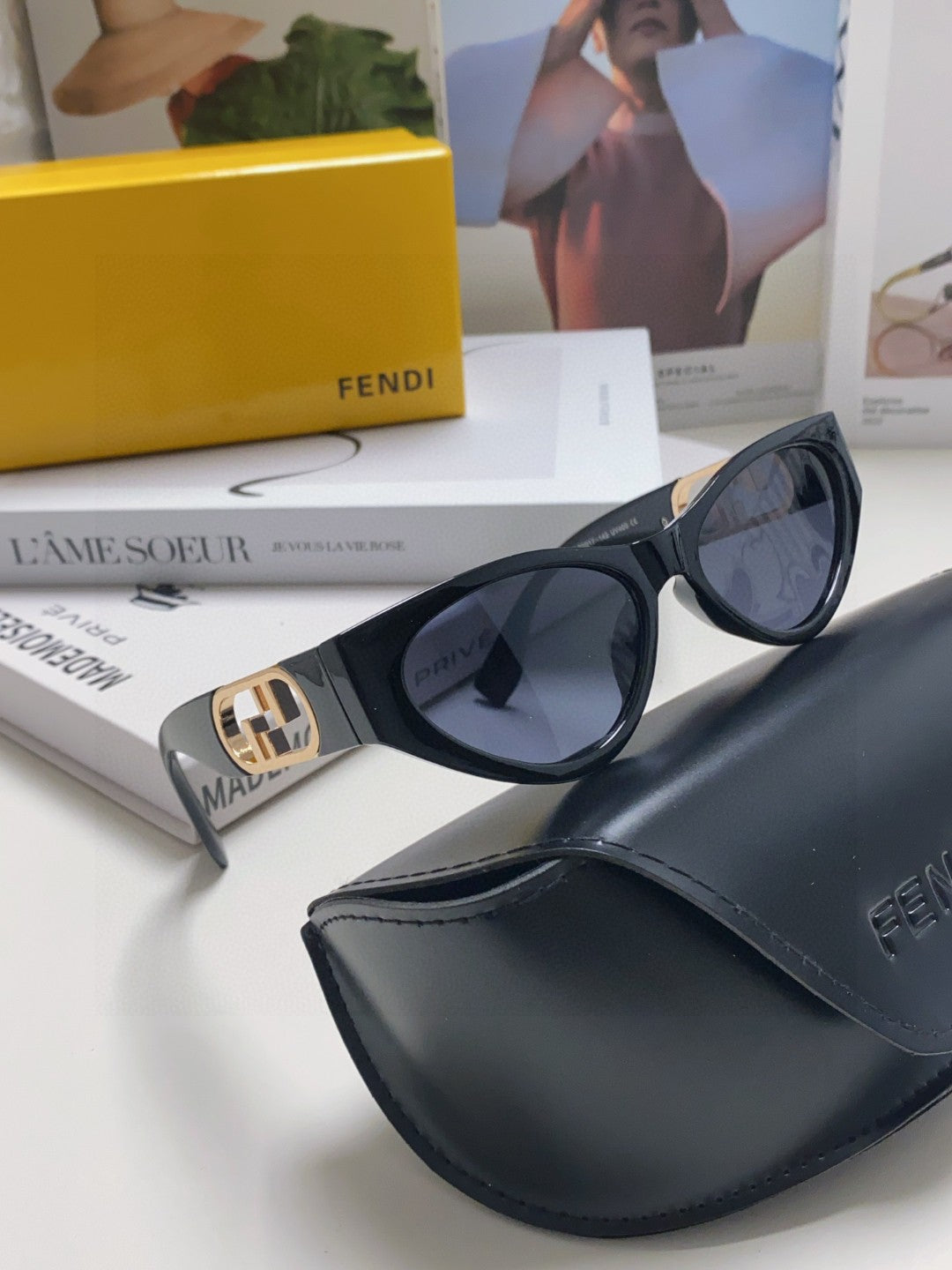 Fendi Metal Cat-Eye Blue Lens Sunglasses for Women - detail image 7