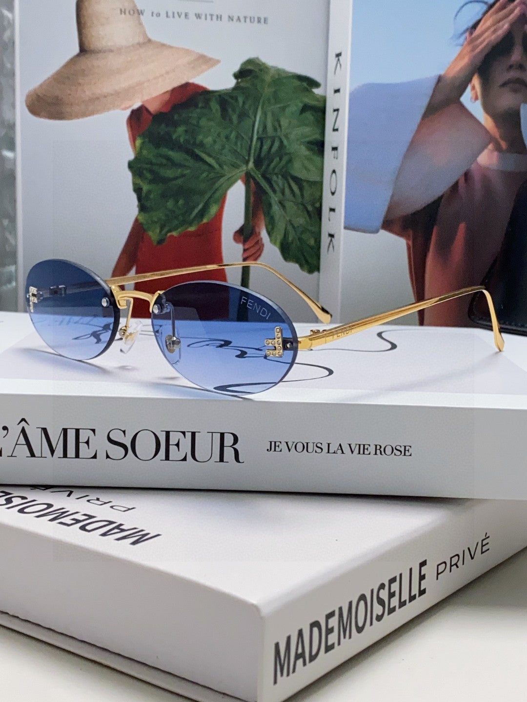 Fendi Lightweight Metal Rimless Gray Lens Sunglasses for Men & Women - detail image 2