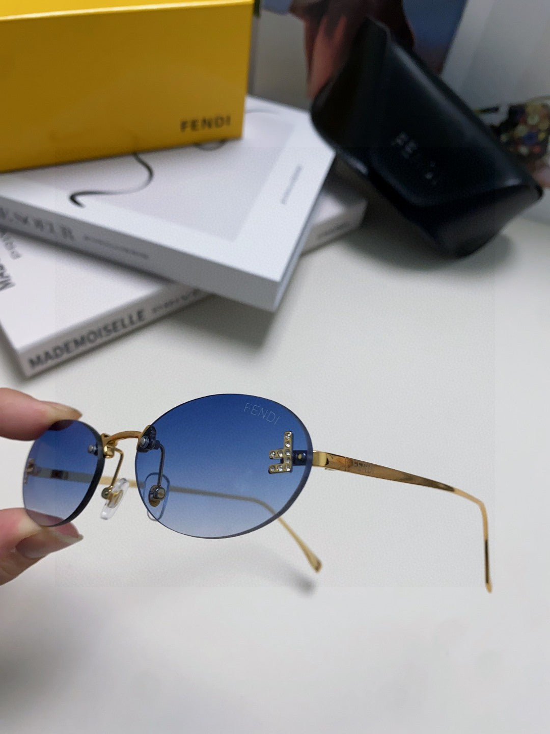 Fendi Lightweight Metal Rimless Gray Lens Sunglasses for Men & Women - detail image 7
