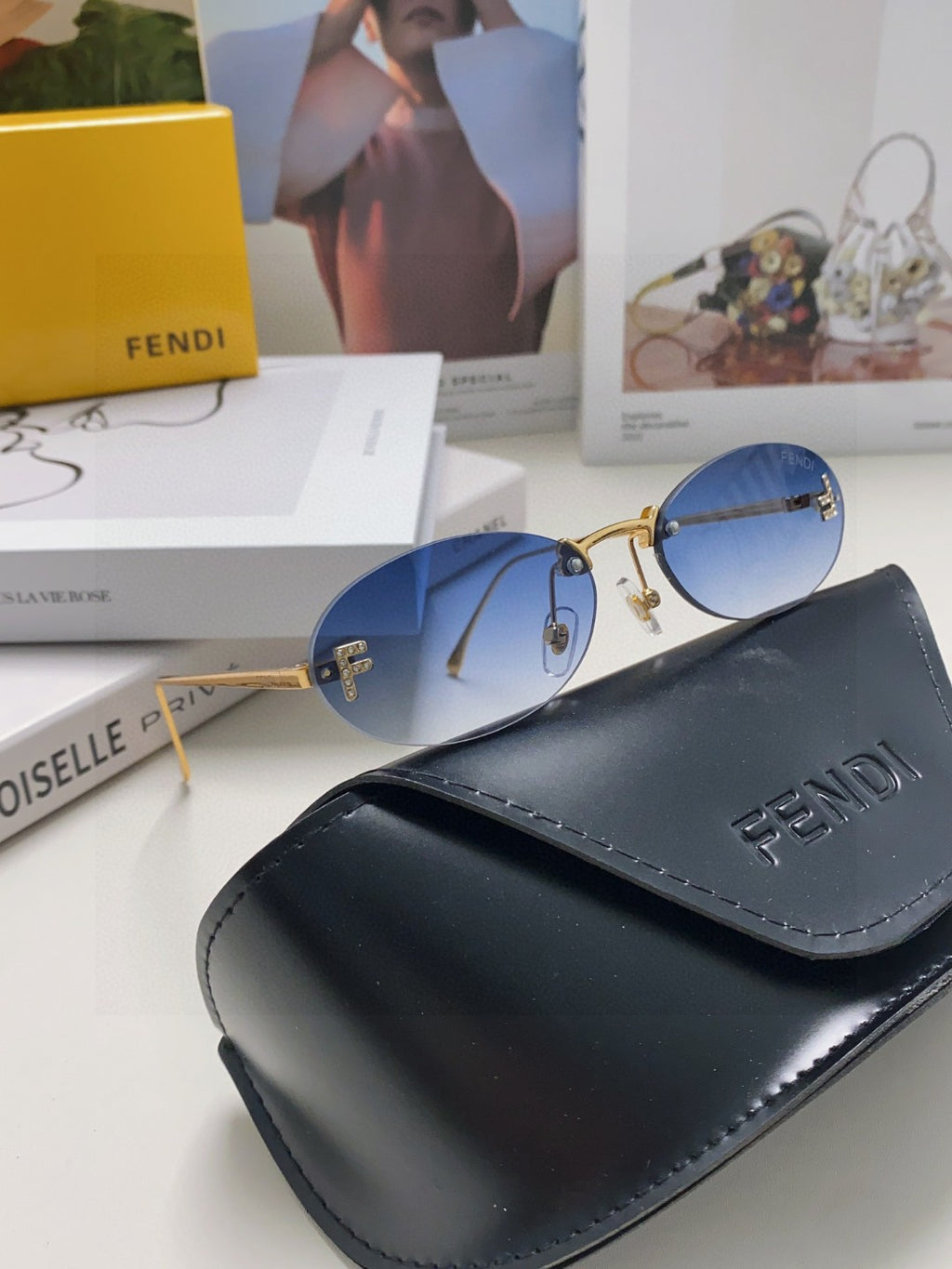 Fendi Lightweight Metal Rimless Gray Lens Sunglasses for Men & Women - 432742 - detail image 9