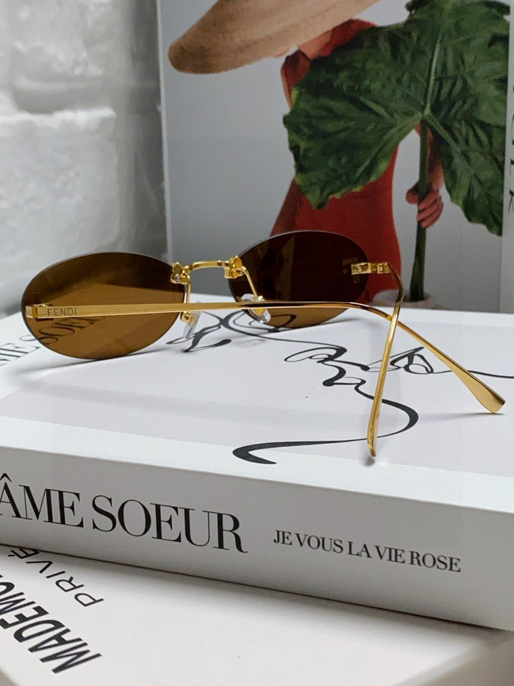 Fendi Lightweight Metal Rimless Red Lens Sunglasses for Men & Women