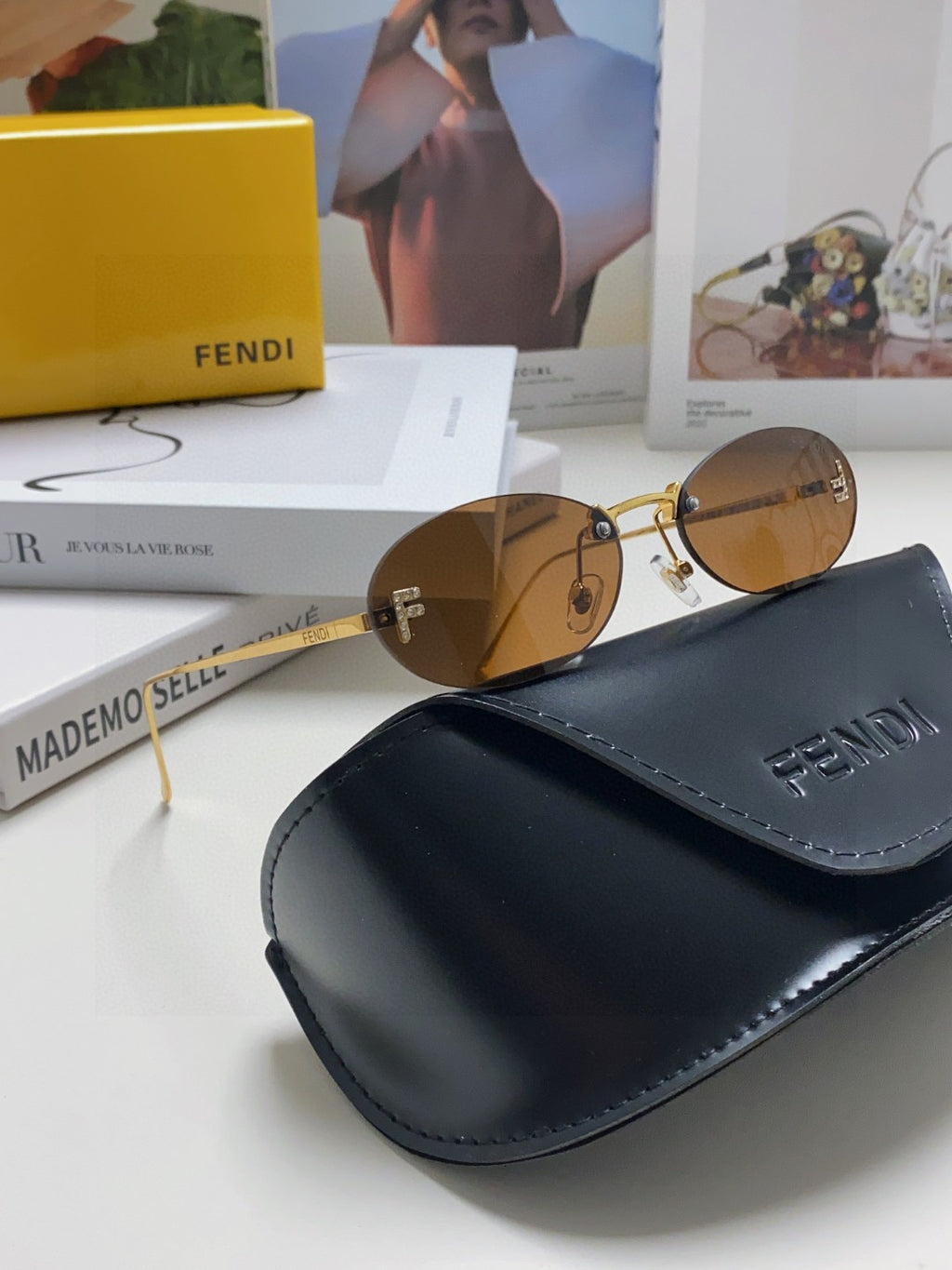 Fendi Lightweight Metal Rimless Red Lens Sunglasses for Men & Women - detail image 6