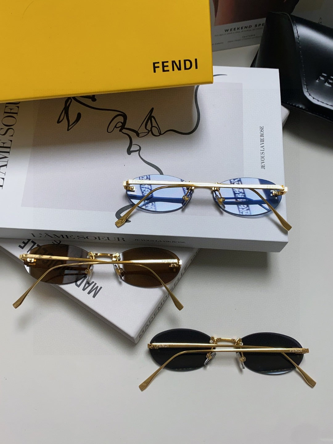 Fendi Lightweight Metal Rimless Red Lens Sunglasses for Men & Women - detail image 7