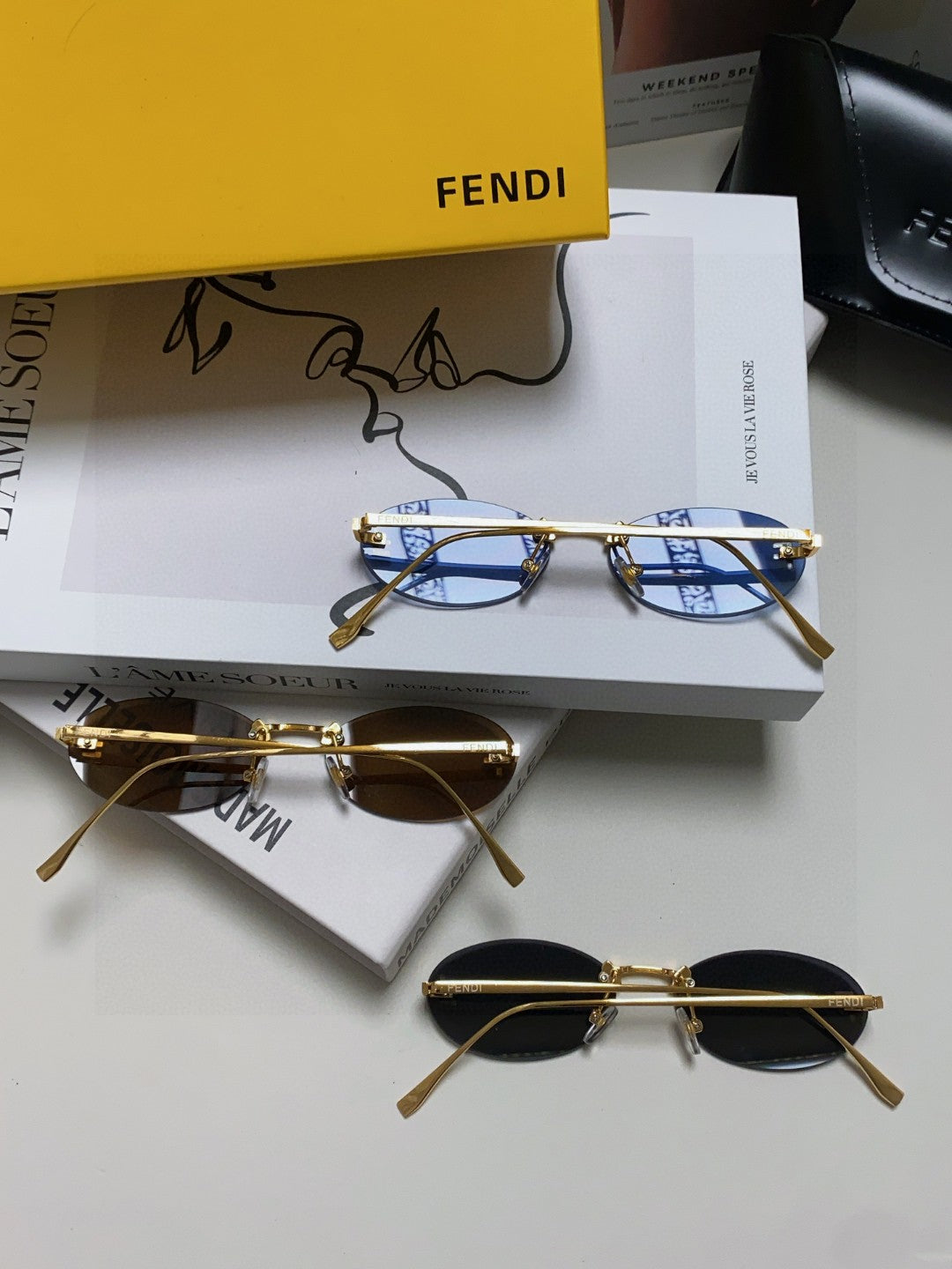 Fendi Lightweight Metal Rimless Gold Lens Sunglasses for Men & Women - detail image 3