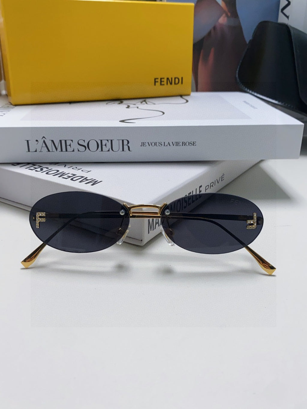 Fendi Lightweight Metal Rimless Gold Lens Sunglasses for Men & Women
