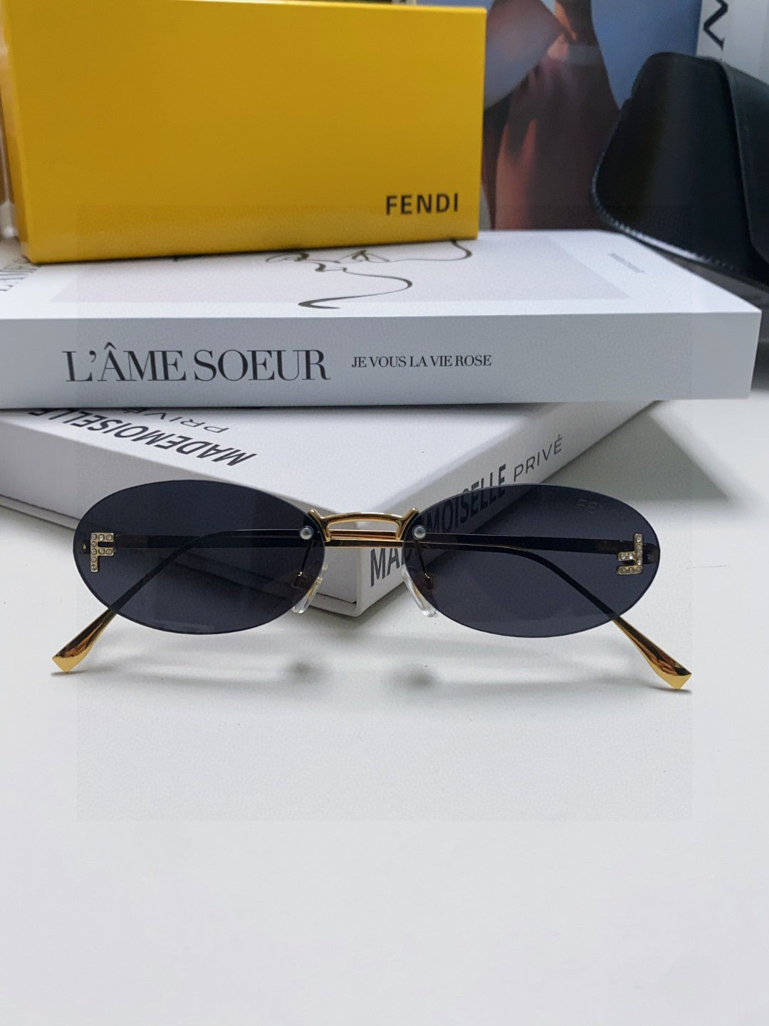 Fendi Lightweight Metal Rimless Gold Lens Sunglasses for Men & Women
