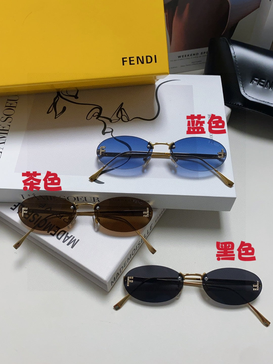 Fendi Lightweight Metal Rimless Gold Lens Sunglasses for Men & Women - detail image 4