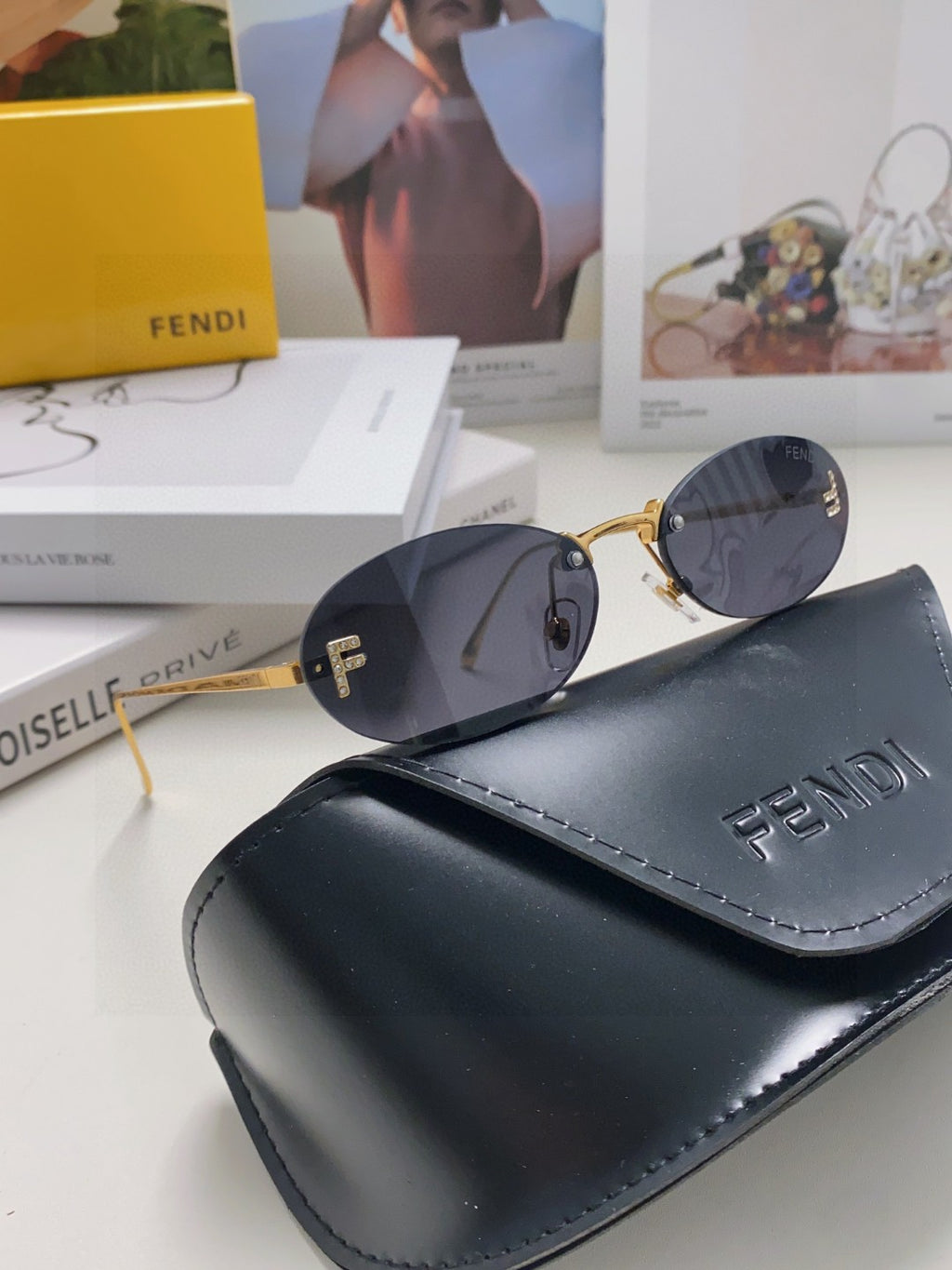 Fendi Lightweight Metal Rimless Gold Lens Sunglasses for Men & Women - detail image 2