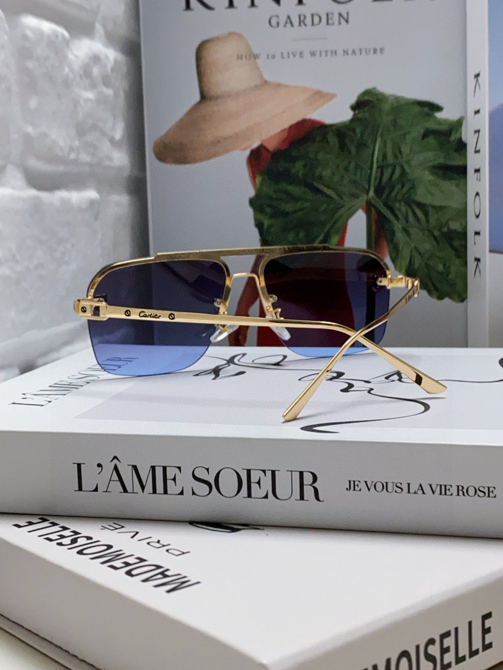 Cartier Lightweight Rimless Blue Lens Sunglasses for Men & Women - 449445 - detail image 2