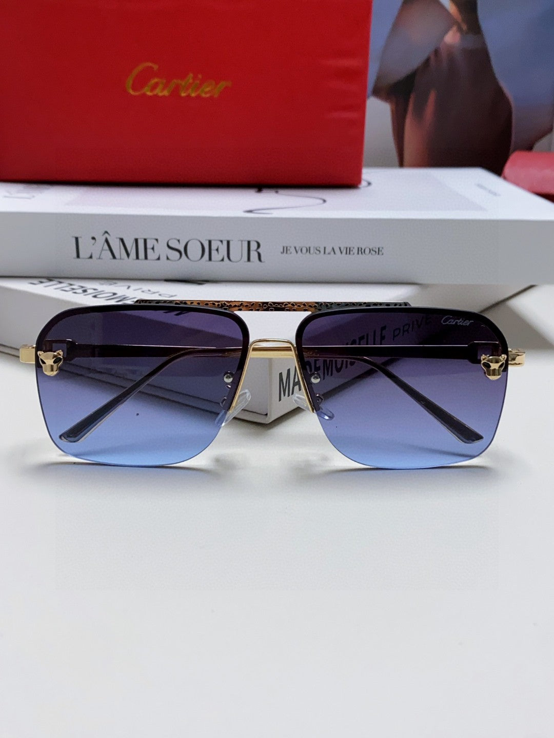 Cartier Lightweight Rimless Blue Lens Sunglasses for Men & Women - 449445 - detail image 6