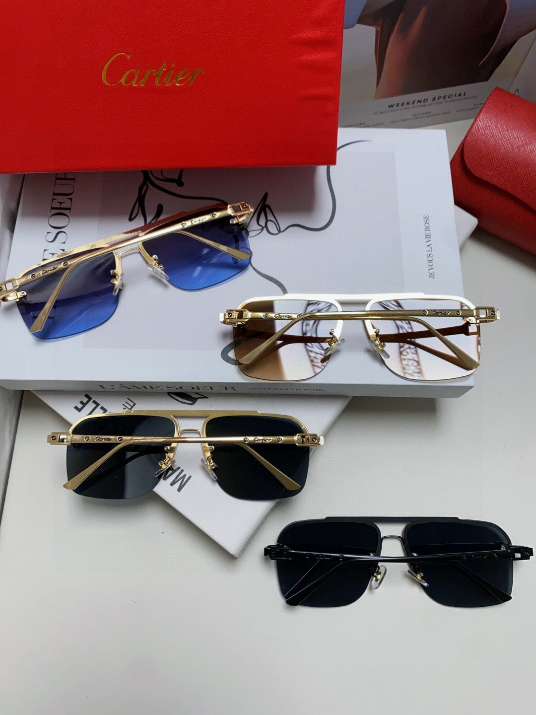Cartier Lightweight Rimless Brown Lens Sunglasses for Men & Women - 449446