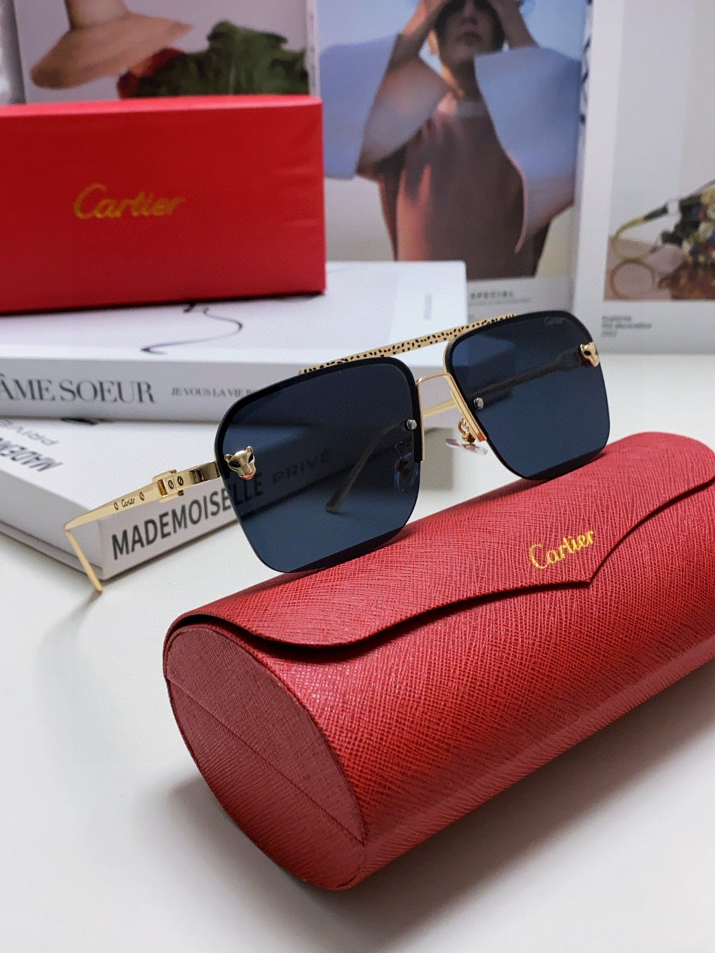 Cartier Lightweight Rimless Black Lens Sunglasses for Men & Women - 449447 - detail image 7