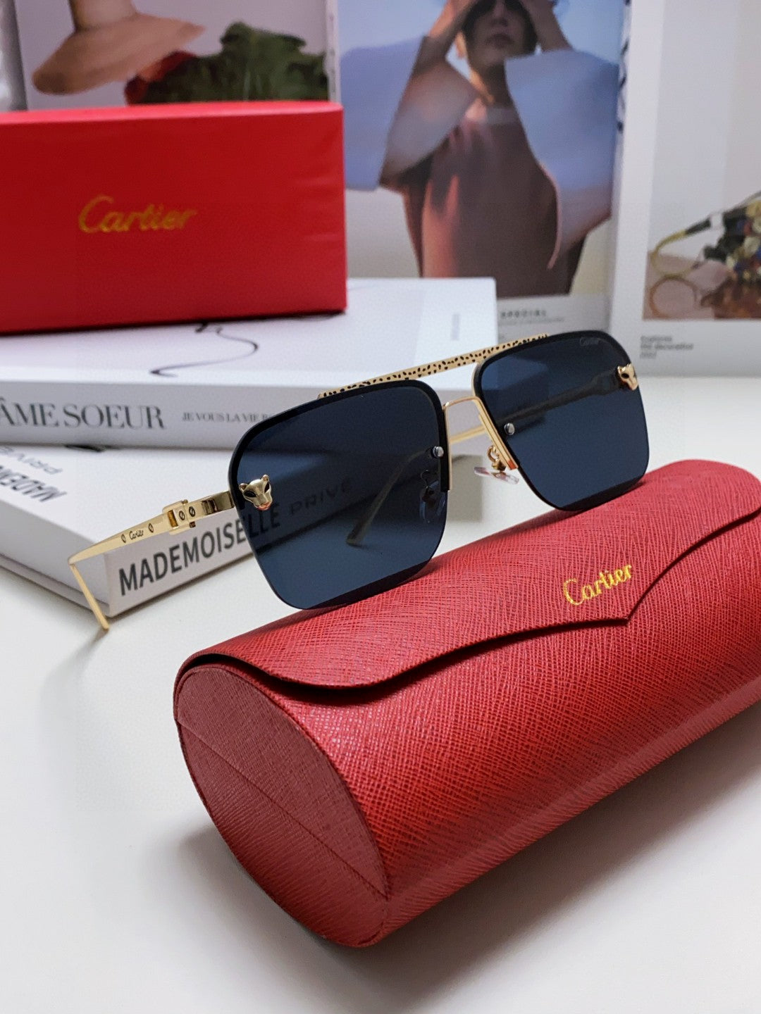 Cartier Lightweight Rimless Black Lens Sunglasses for Men & Women - 449447 - detail image 7