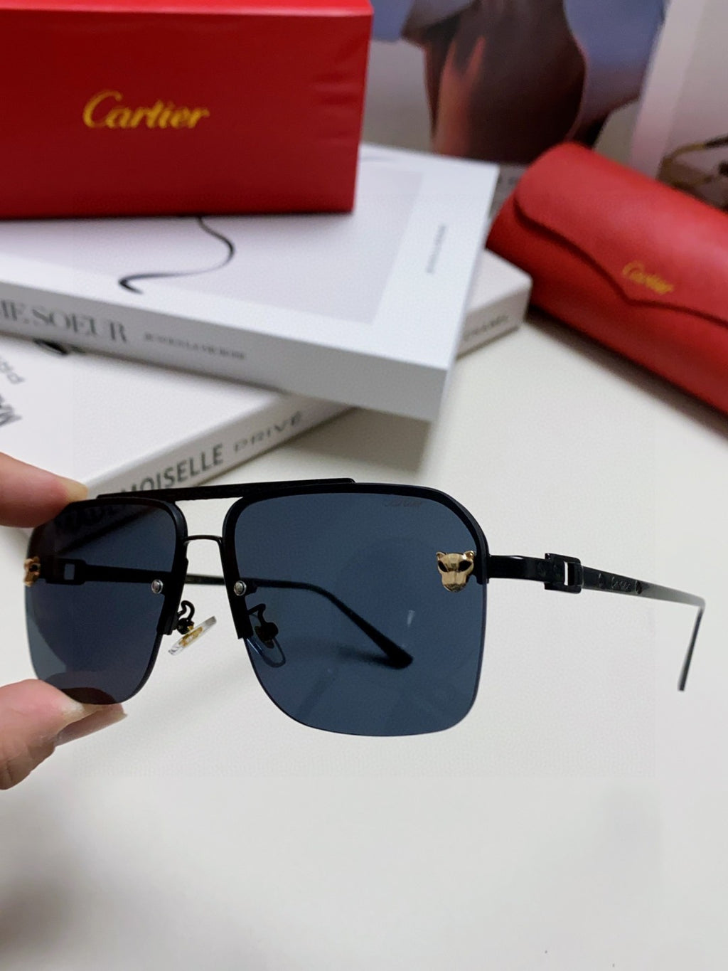 Cartier Lightweight Rimless Blue Lens Sunglasses for Men & Women - 449448 - detail image 4