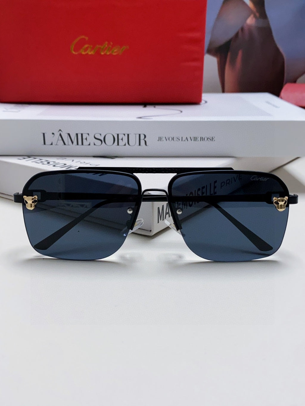 Cartier Lightweight Rimless Blue Lens Sunglasses for Men & Women - 449448 - detail image 5
