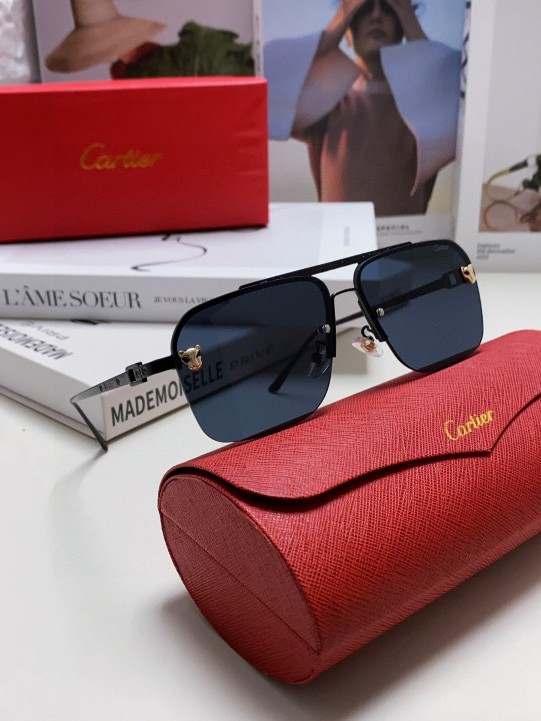 Cartier Lightweight Rimless Blue Lens Sunglasses for Men & Women - 449448 - detail image 6