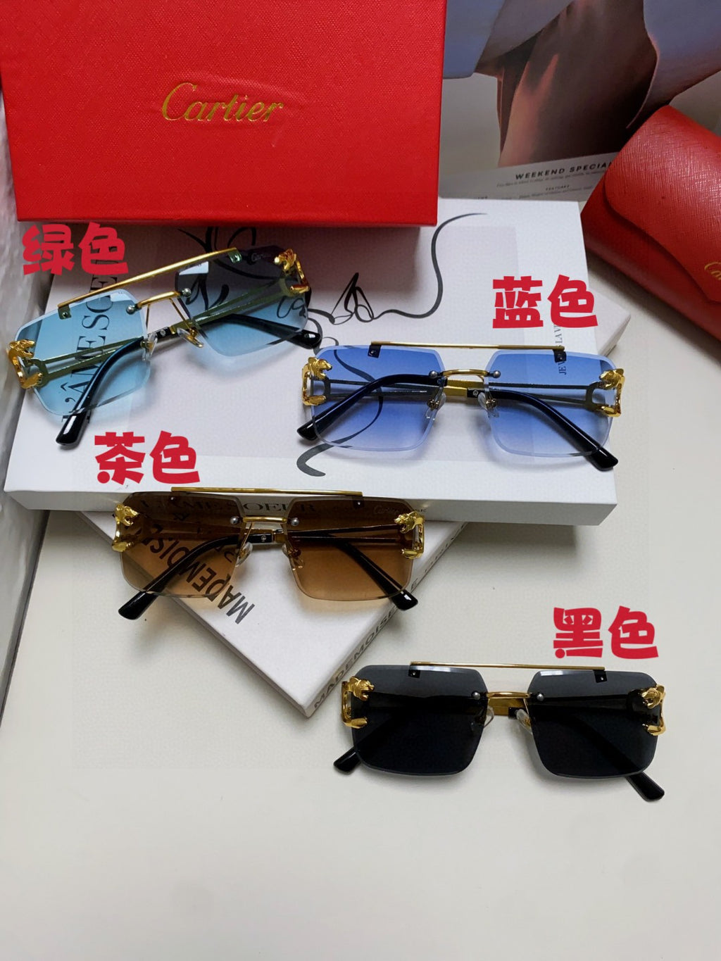 Cartier Lightweight Rimless Blue Lens Sunglasses for Men & Women - 449449 - detail image 2