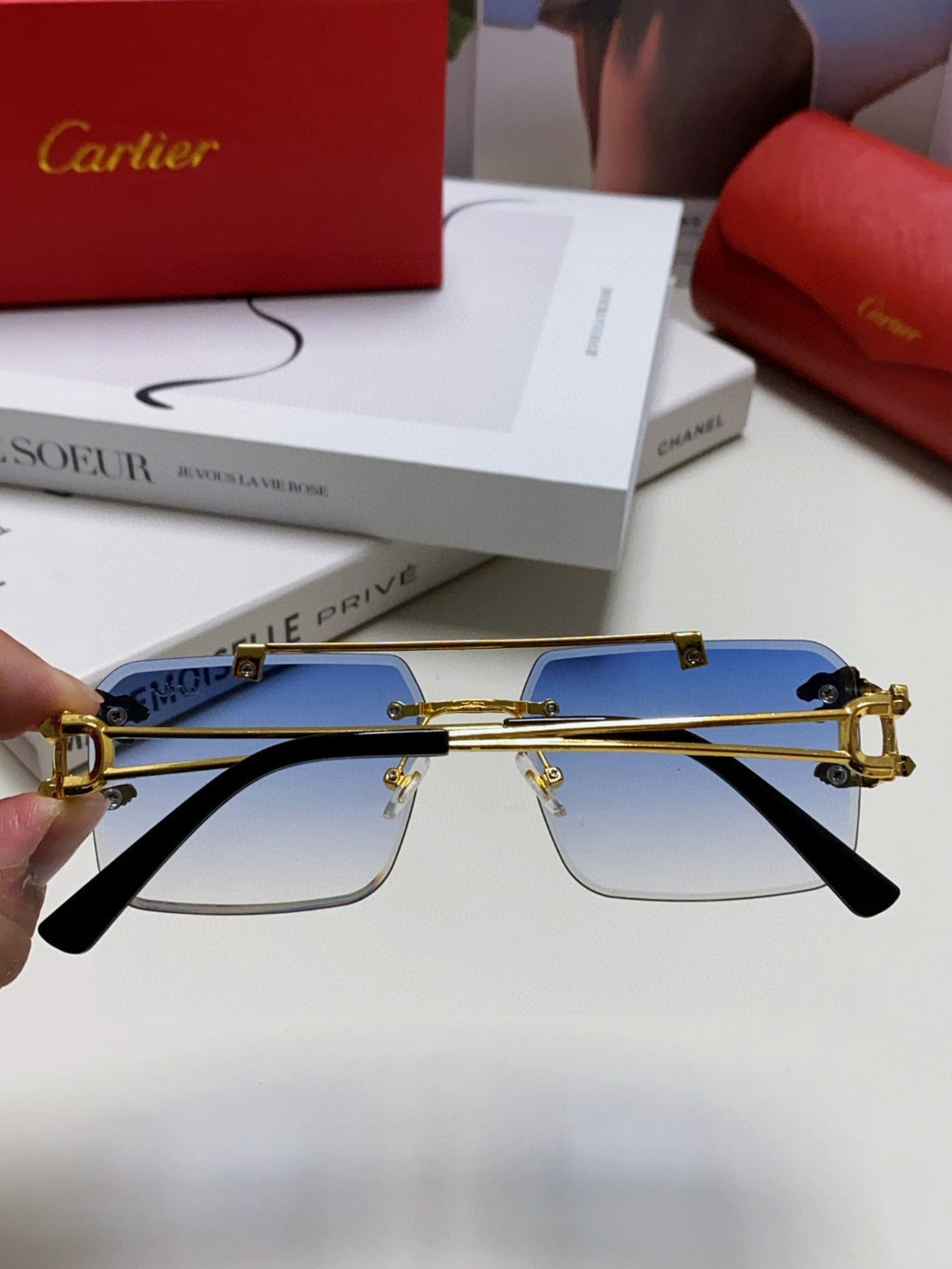Cartier Lightweight Rimless Silver Lens Sunglasses for Men & Women - 449450 - detail image 3