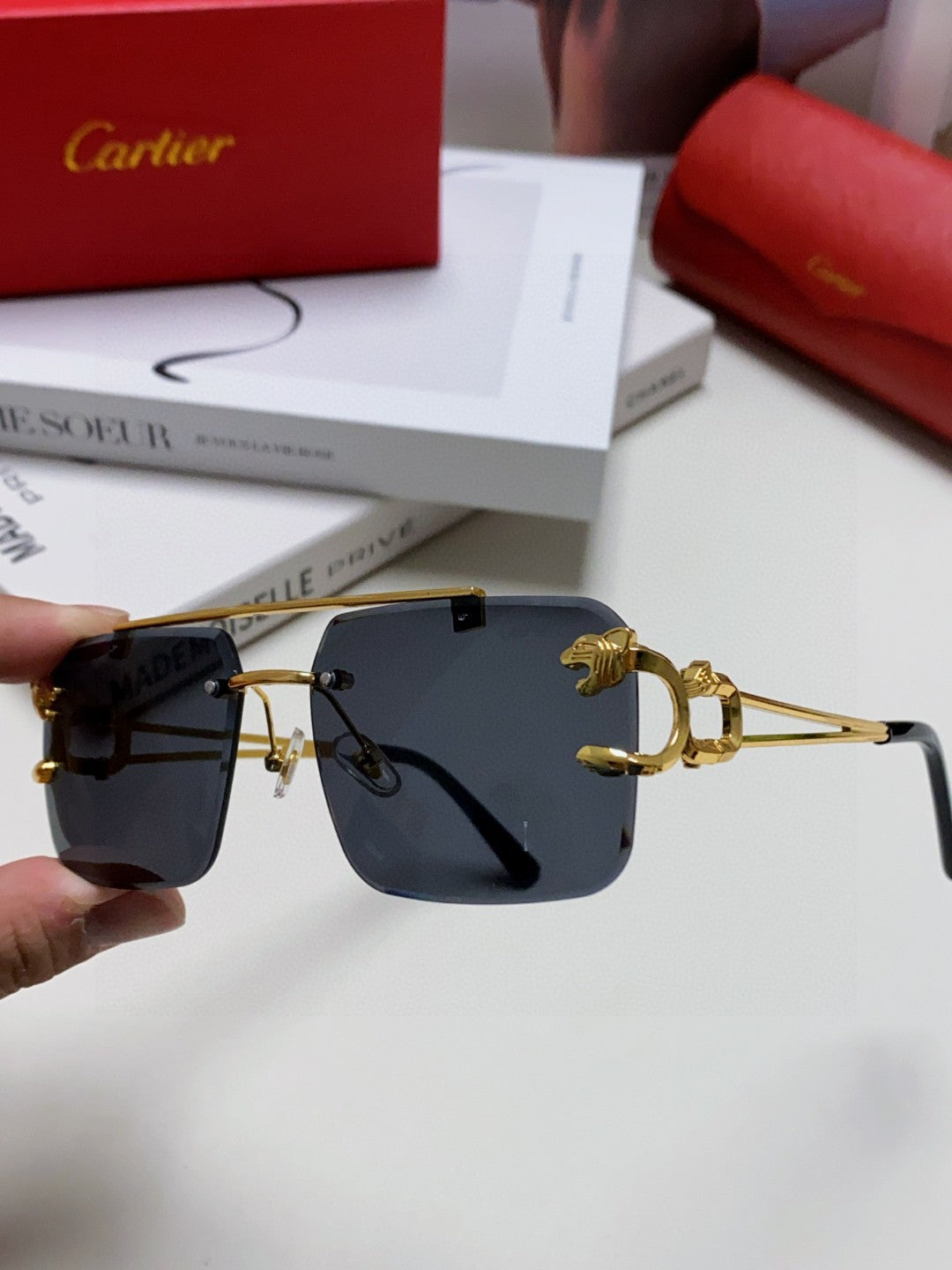 Cartier Lightweight Rimless Black Lens Sunglasses for Men & Women - 449452 - detail image 5