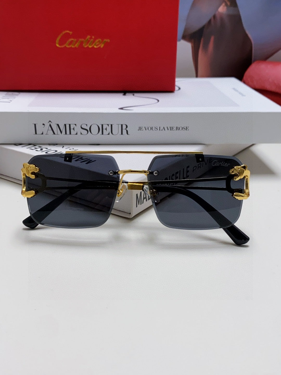 Cartier Lightweight Rimless Black Lens Sunglasses for Men & Women - 449452 - detail image 6