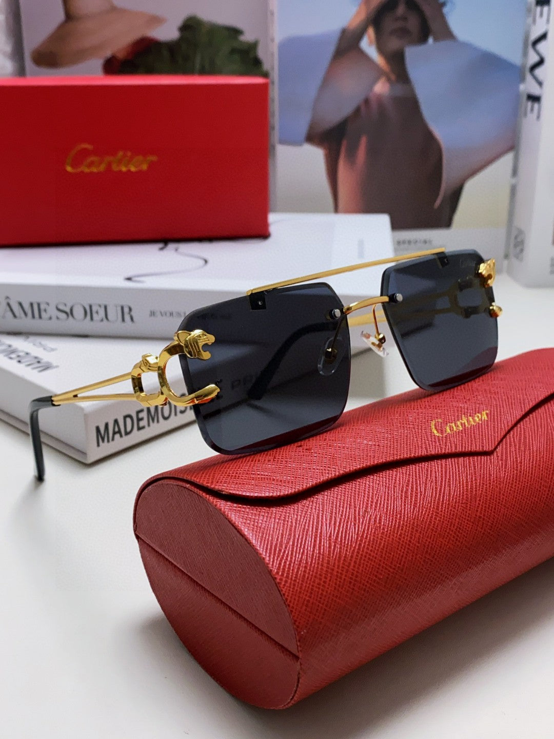 Cartier Lightweight Rimless Black Lens Sunglasses for Men & Women - 415857 - detail image 7