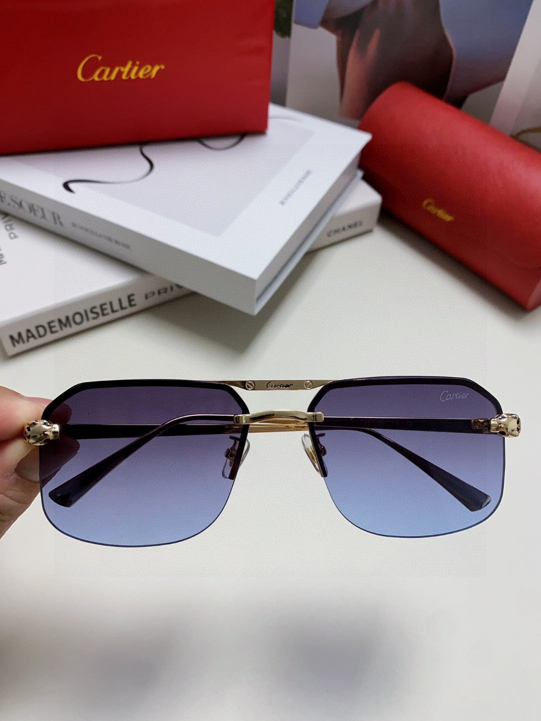 Cartier Metal Square Blue Lens Sunglasses for Men & Women - 415858 - detail image 2