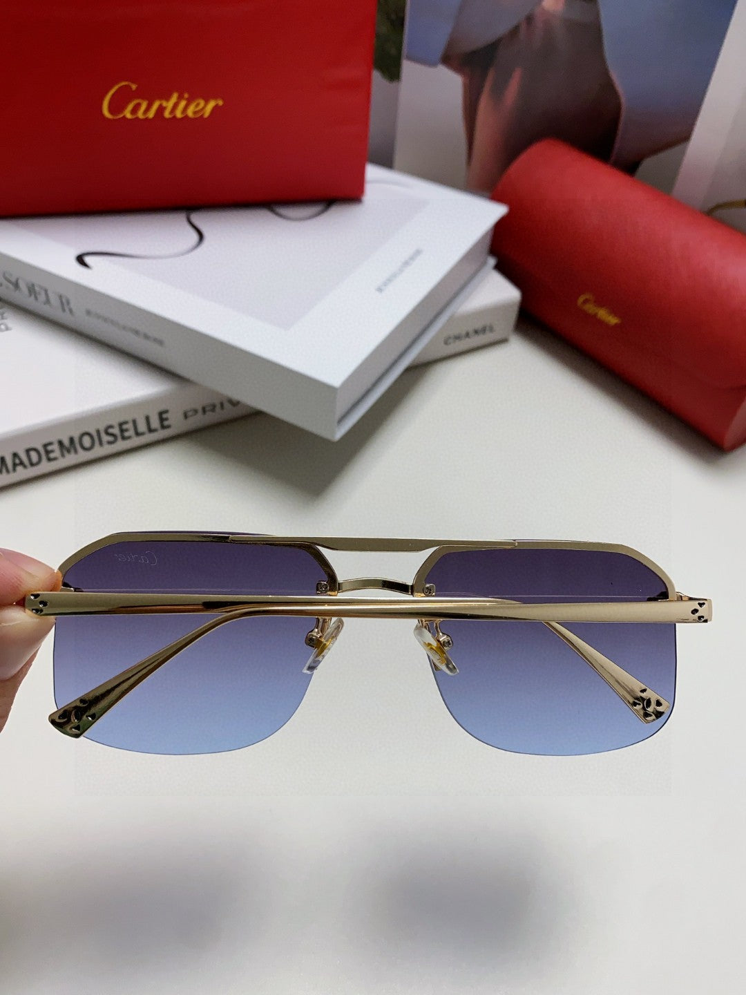 Cartier Metal Square Blue Lens Sunglasses for Men & Women - 415858 - detail image 3