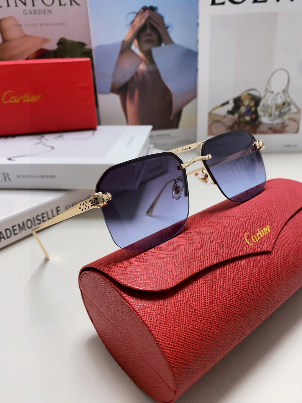 Cartier Metal Square Blue Lens Sunglasses for Men & Women - 415858 - detail image 6