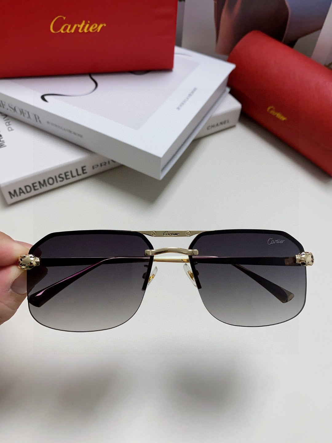 Cartier Metal Square Gray Lens Sunglasses for Men & Women - detail image 3