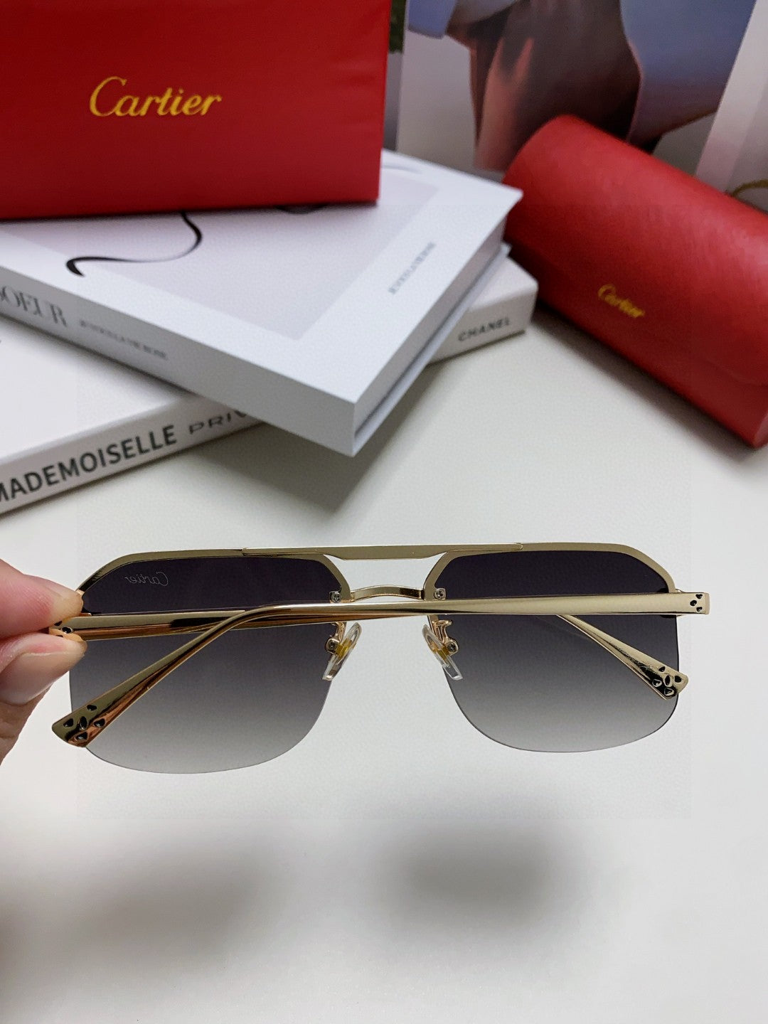 Cartier Metal Square Gray Lens Sunglasses for Men & Women - 415859 - detail image 4