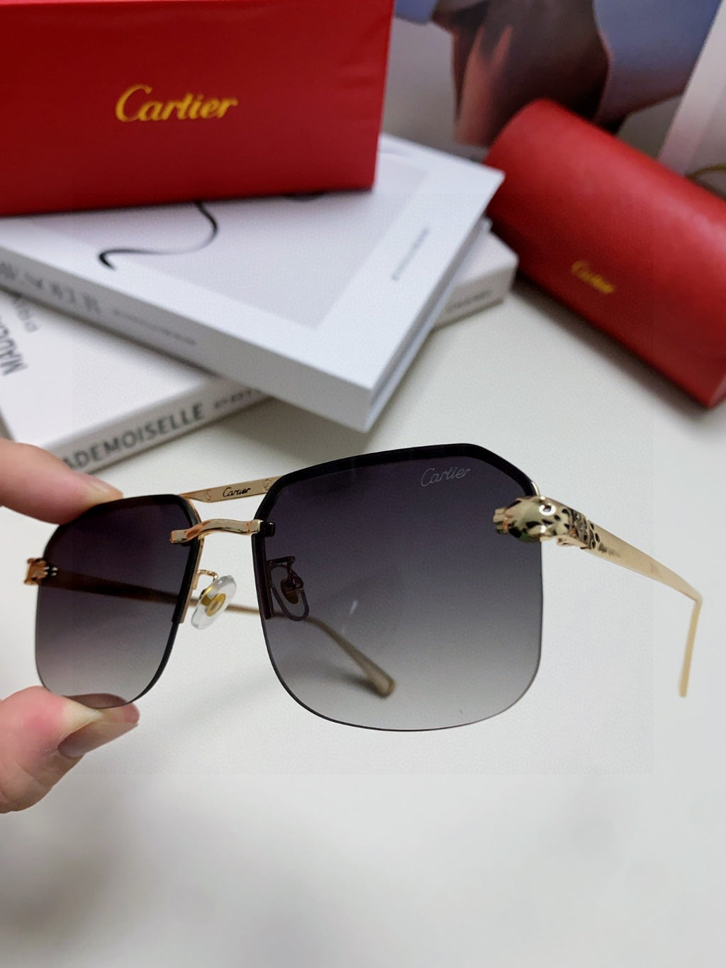 Cartier Metal Square Gray Lens Sunglasses for Men & Women - detail image 5