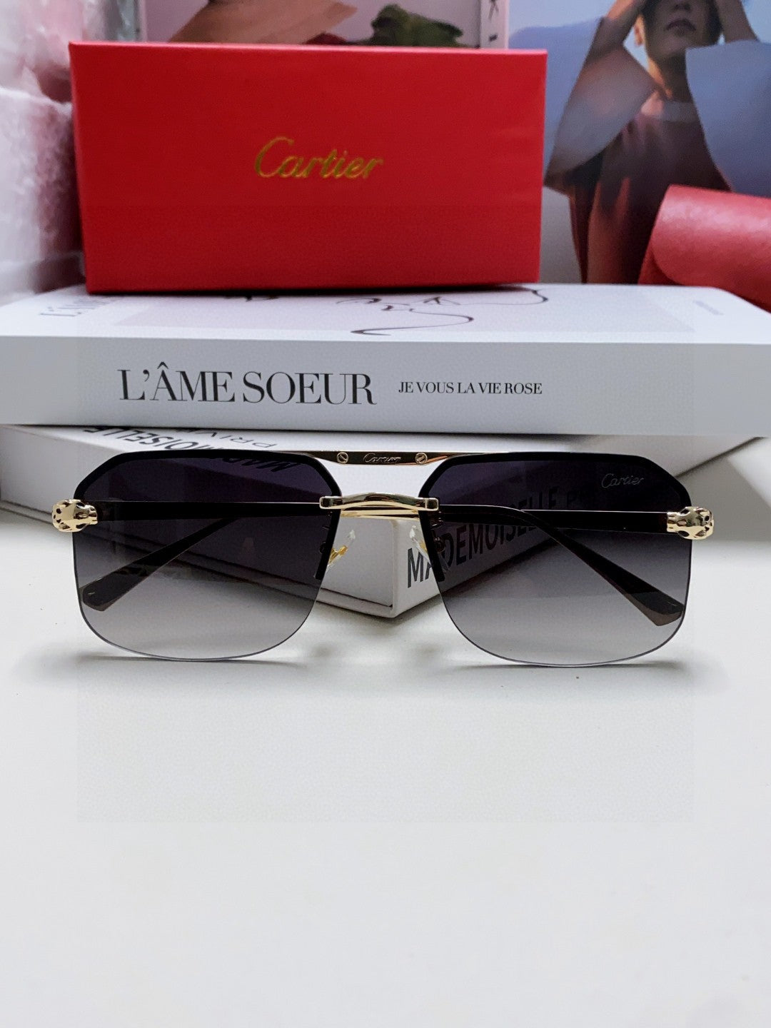 Cartier Metal Square Gray Lens Sunglasses for Men & Women - 415859 - detail image 6