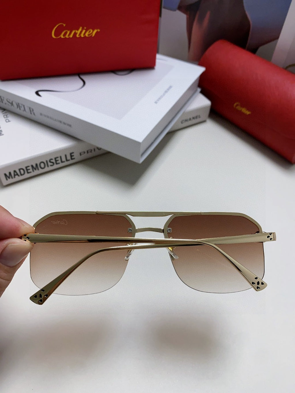 Cartier Metal Square Brown Lens Sunglasses for Men & Women - 449455 - detail image 4
