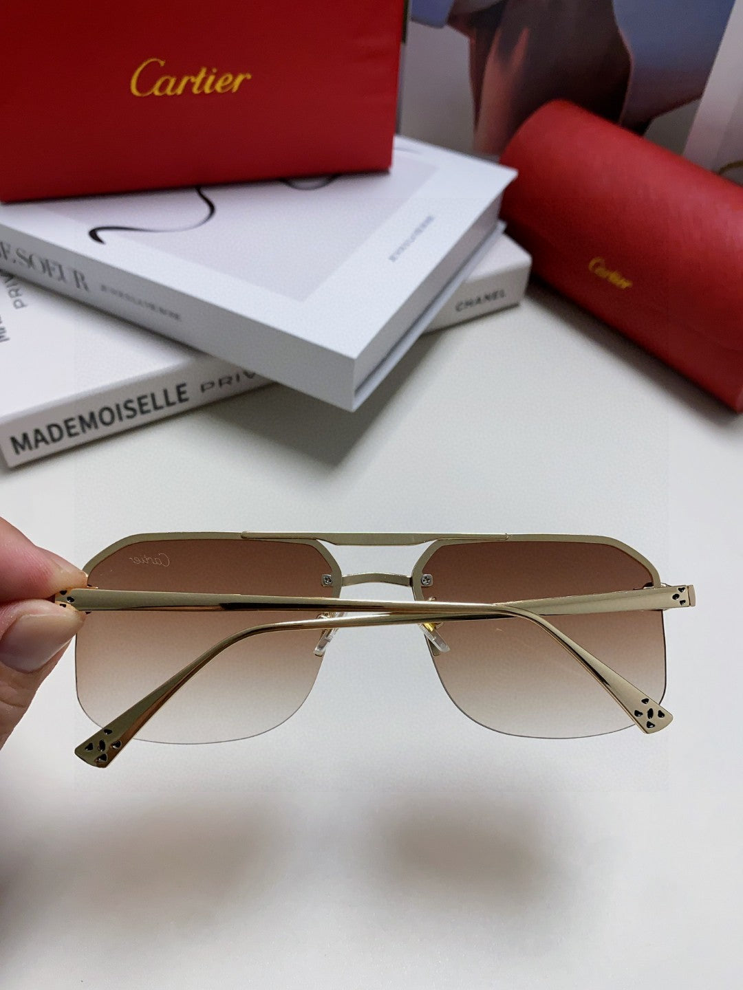 Cartier Metal Square Brown Lens Sunglasses for Men & Women - 449455 - detail image 4