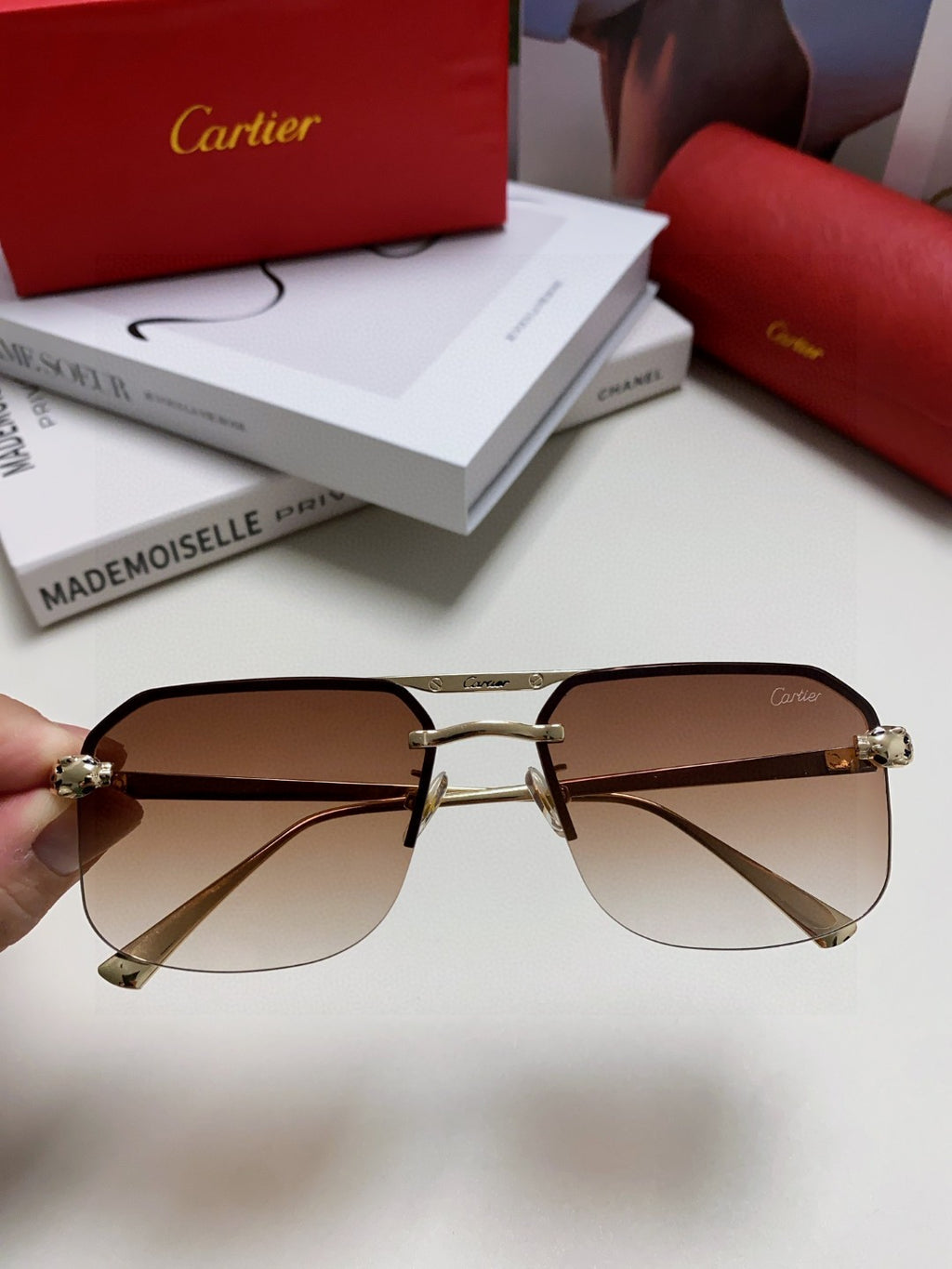 Cartier Metal Square Brown Lens Sunglasses for Men & Women - 415860 - detail image 3