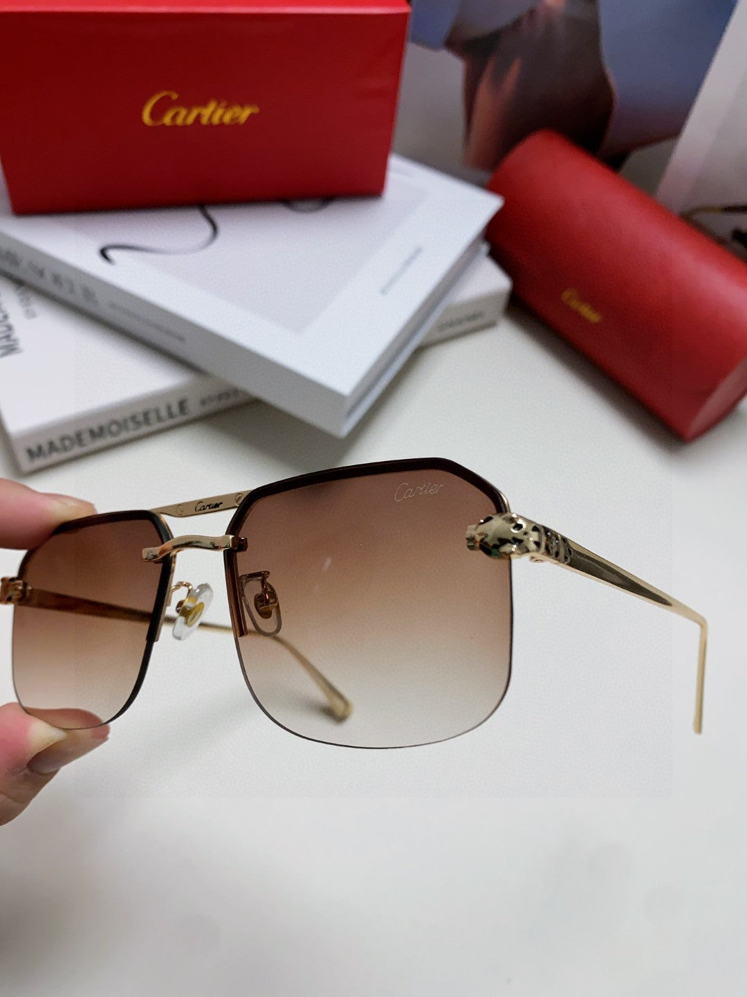 Cartier Metal Square Brown Lens Sunglasses for Men & Women - 415860 - detail image 5