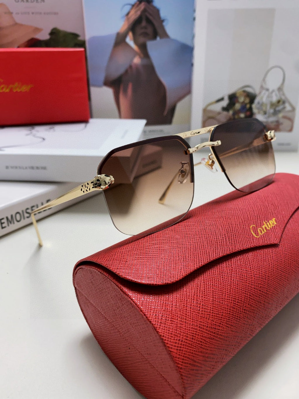 Cartier Metal Square Brown Lens Sunglasses for Men & Women - 415860 - detail image 7