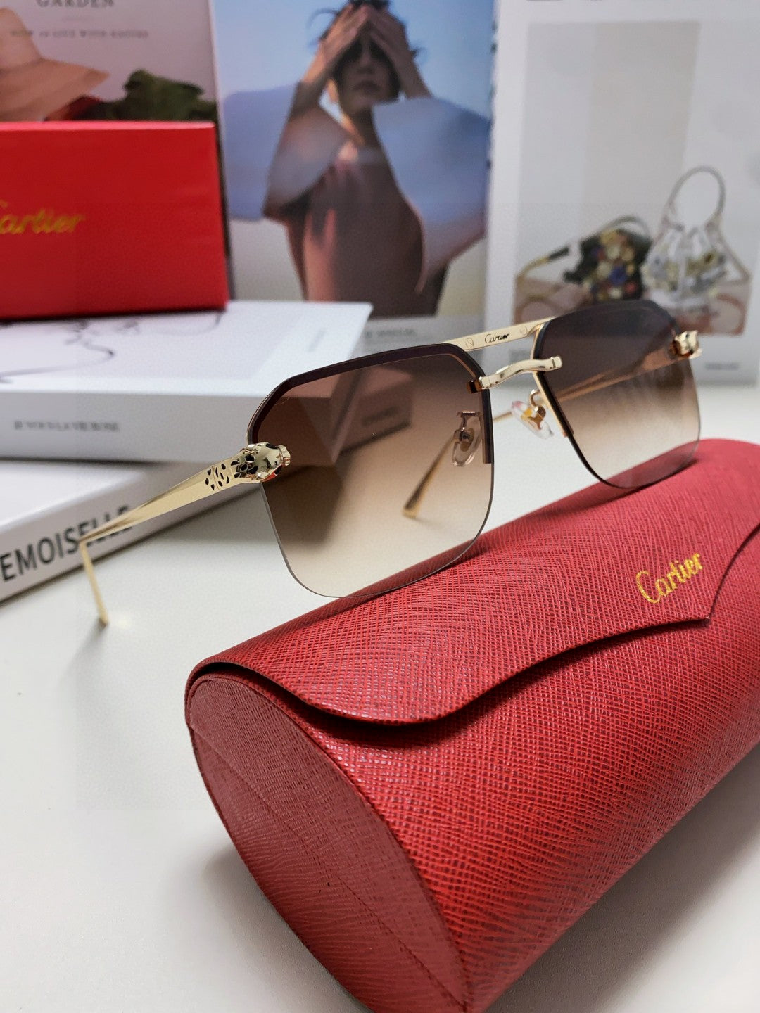 Cartier Metal Square Brown Lens Sunglasses for Men & Women - 415860 - detail image 7