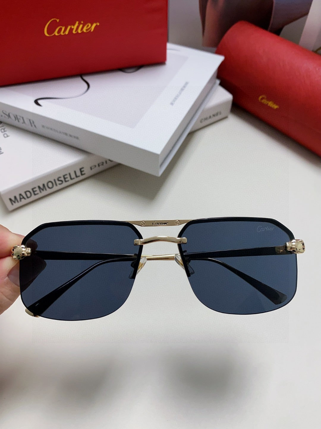 Cartier Metal Square Black Lens Sunglasses for Men & Women - 449456 - detail image 3