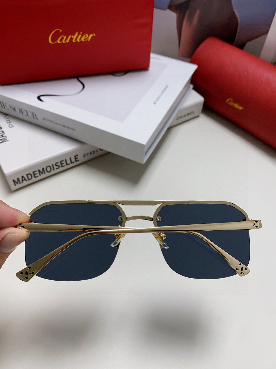 Cartier Metal Square Black Lens Sunglasses for Men & Women - 449456 - detail image 4