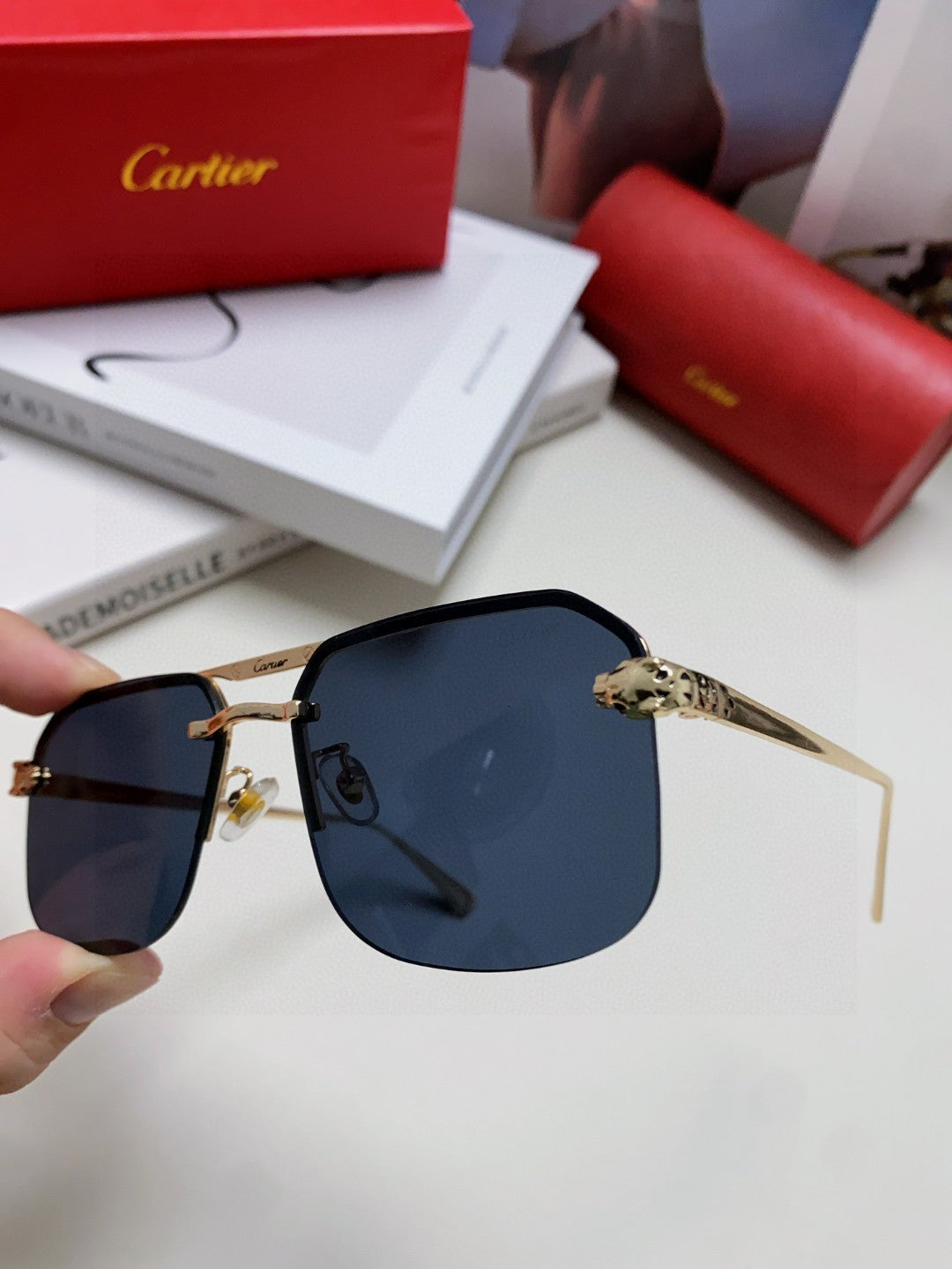 Cartier Metal Square Black Lens Sunglasses for Men & Women - 415861 - detail image 5