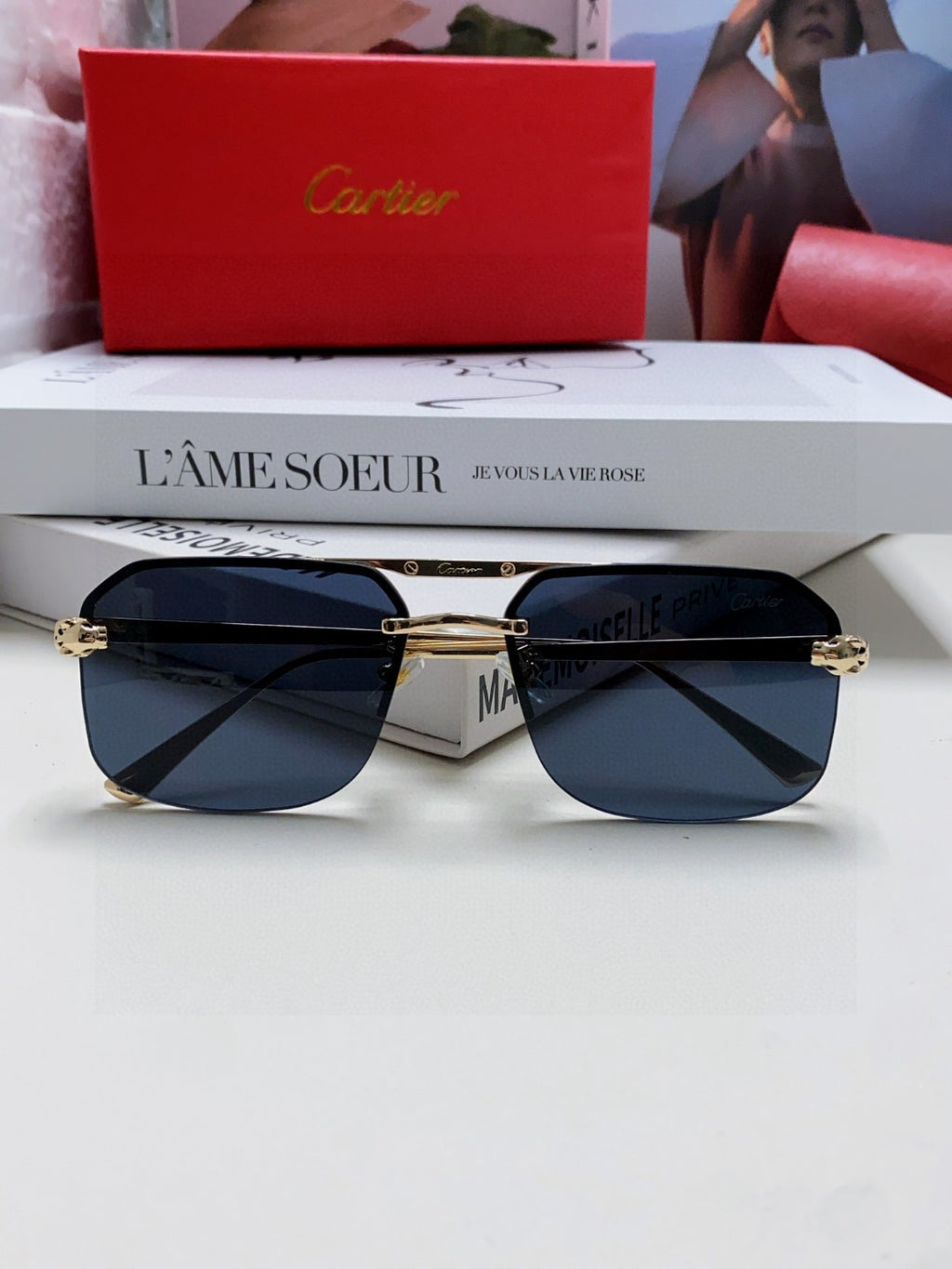 Cartier Metal Square Black Lens Sunglasses for Men & Women - 415861 - detail image 6